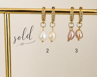 Gold Pearl Drop Earrings freshwater jewellery classy dangle hoops elegant bridal accessories dainty gift for her minimalist pearl jewellery