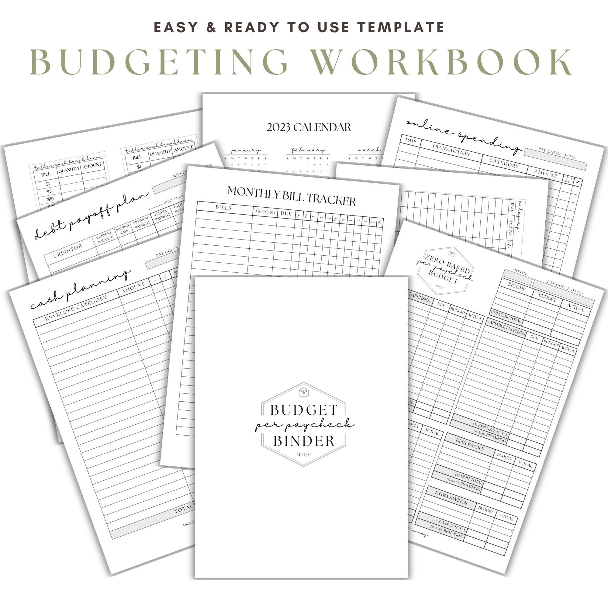 Budget per Paycheck System Printable PDF Cash Budgeting System Minimal