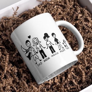 Personalized Stick Figure Mug, Custom Family Cup, Stick Figure Family Matching, Stick Figure Coffee Mug.