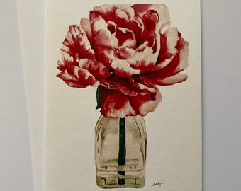 Set of 2 Red peony in vase card