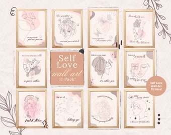 Empowering Self Love Wall Art Prints Set Inspirational Quotes Art Positive Mindset Motivational Home Decor Instant Download Prints