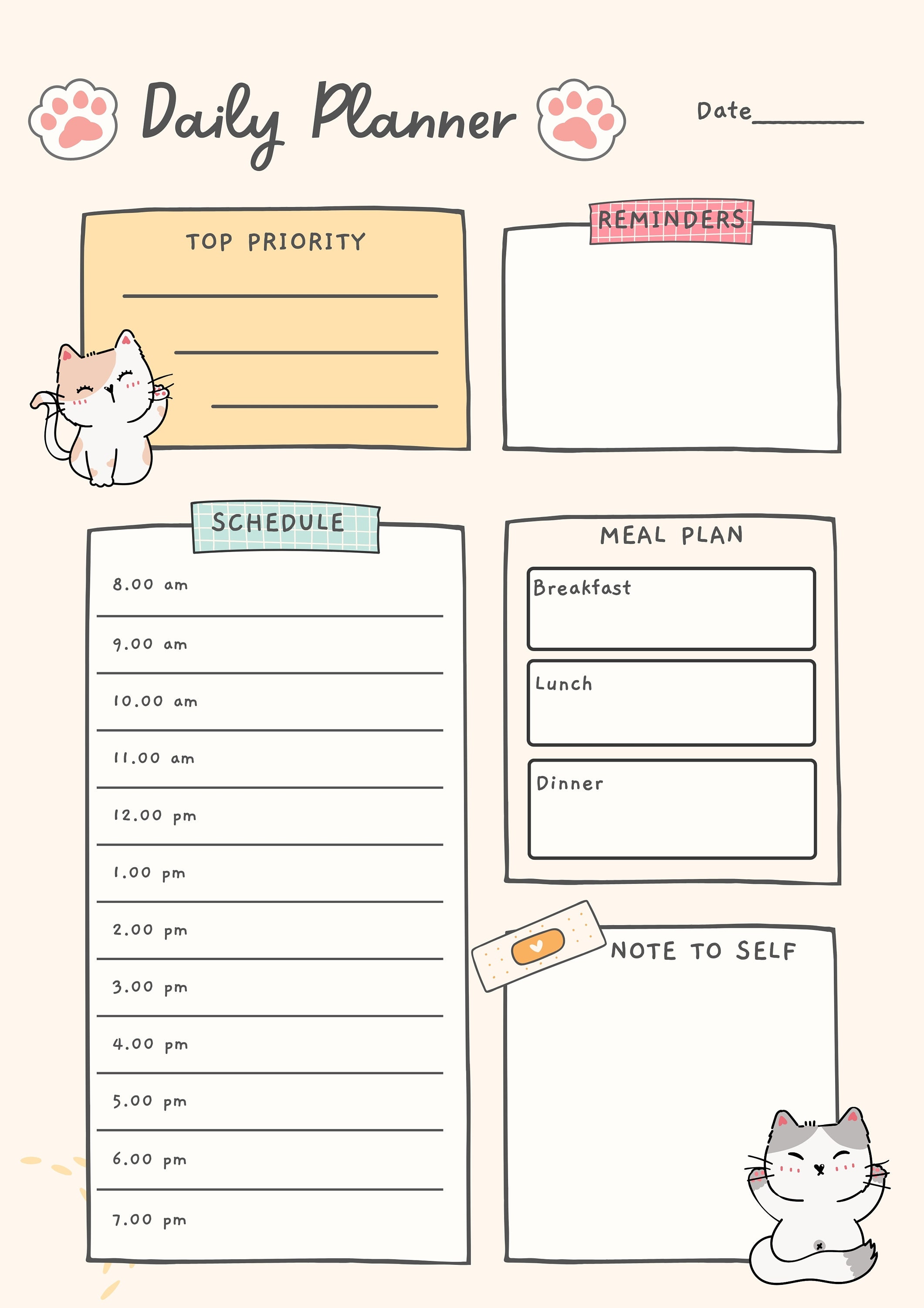 Printable Planner. Fillable Planner. Cute Pastel Cat Planner - Etsy