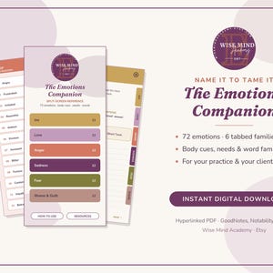 Emotions Companion Digital Feelings Wheel | 72 Emotions Reference PDF for GoodNotes | DBT Emotion Identification Tool | Split Screen Insert