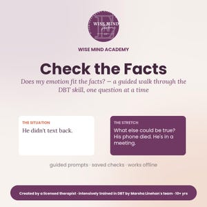 Check the Facts Interactive DBT Tool | Guided Emotion Regulation Worksheet App | Anxiety & Overthinking | Instant Download, Works Offline
