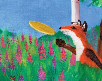 Foxes Flinging Frisbee 5x7 Print