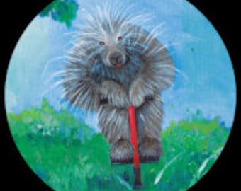 Porcupine on Pogo Stick sticker