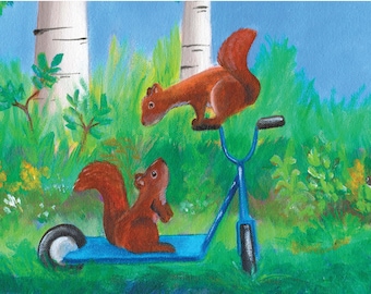 Squirrels on a Scooter 5x7 Print