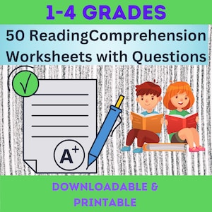 English comprehension Worksheets with questions Regular ,ESL,ELD and EFL classes Grades 1-4   50 worksheets with beautiful graphics.