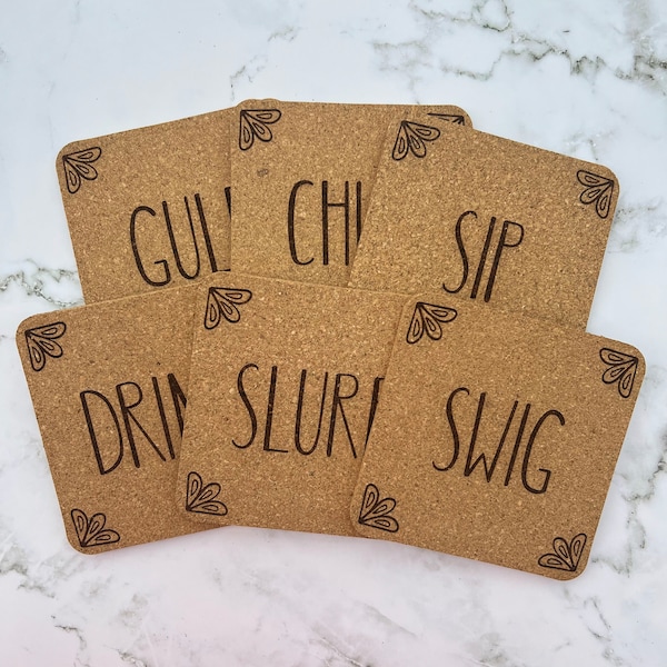 Lasered engraved cork coasters