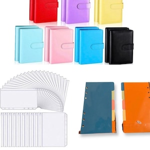 Pasta para caderno A6, planejador de 6 argolas, envelopes A6, organizador de dinheiro, organizador pessoal de folhas soltas e acessórios