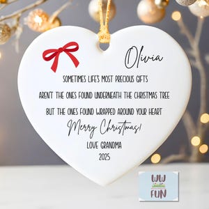 Personalized Granddaughter Christmas Ornament: Coquette Bow Ornament for Teen Young Adult Granddaughter, Custom Christmas Keepsake for Her