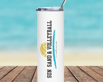 Personalisierter Volleyball-Becher, personalisierter Becher für Beach-Sand-Volleyball-Spieler, Geschenk für VB-Liebhaber, Mama, Trainer, Beach-Volleyball-Team