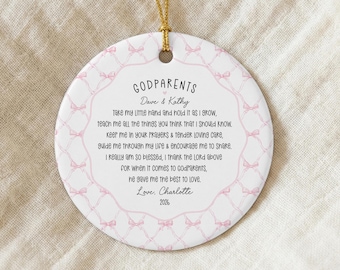 Custom Godparents Ornament from Baby Girl to Godparent Porcelain Keepsake Gift Baby Reveal New Godparent Christmas Gifts