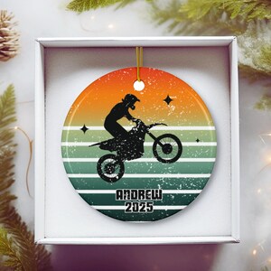 Custom Motocross Ornament, Personalized Dirt Bike Ornament, Retro Theme Motorcycle Christmas Ornament, Motorcycling Racing Enthusiast Gift