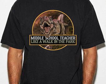 Middle School Teacher T-Rex Meme Shirt Funny Teacher  Vintage Dinosaur Graphic Tee Back to School Apparel for Teacher