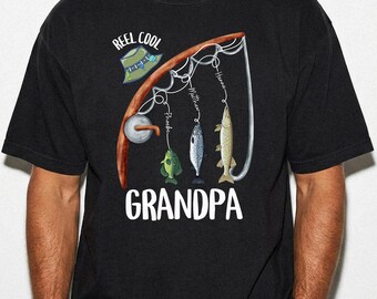 Custom Grandpa Fishing Shirt Personalized Grandparent Gift Fishing Graphic Tee with Grandkids Names for Reel Cool Grandpa