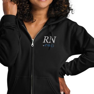 Embroidered Nurse Jacket, Nurse Hoodie, Full Zip RN Jacket, Nurse Sweatshirt, Stethoscope Sweatshirt For Nurse, RN Hoodie