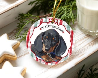 Personalized Puppy's First Christmas New Dog Gift Pet Portrait Watercolor Keepsake for Animal Lover