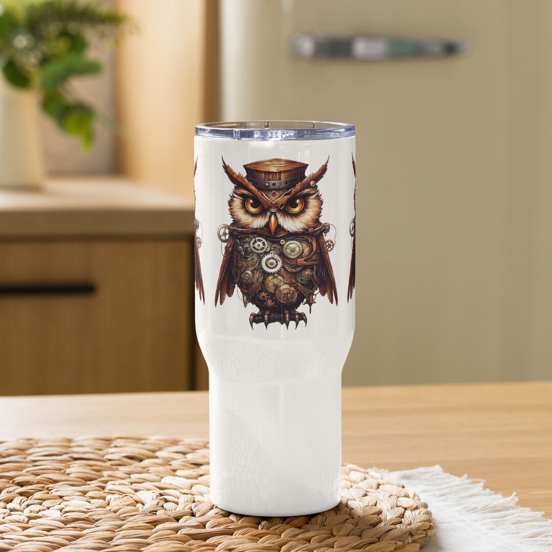 Steampunk Owl Travel Mug With a Handle Etsy