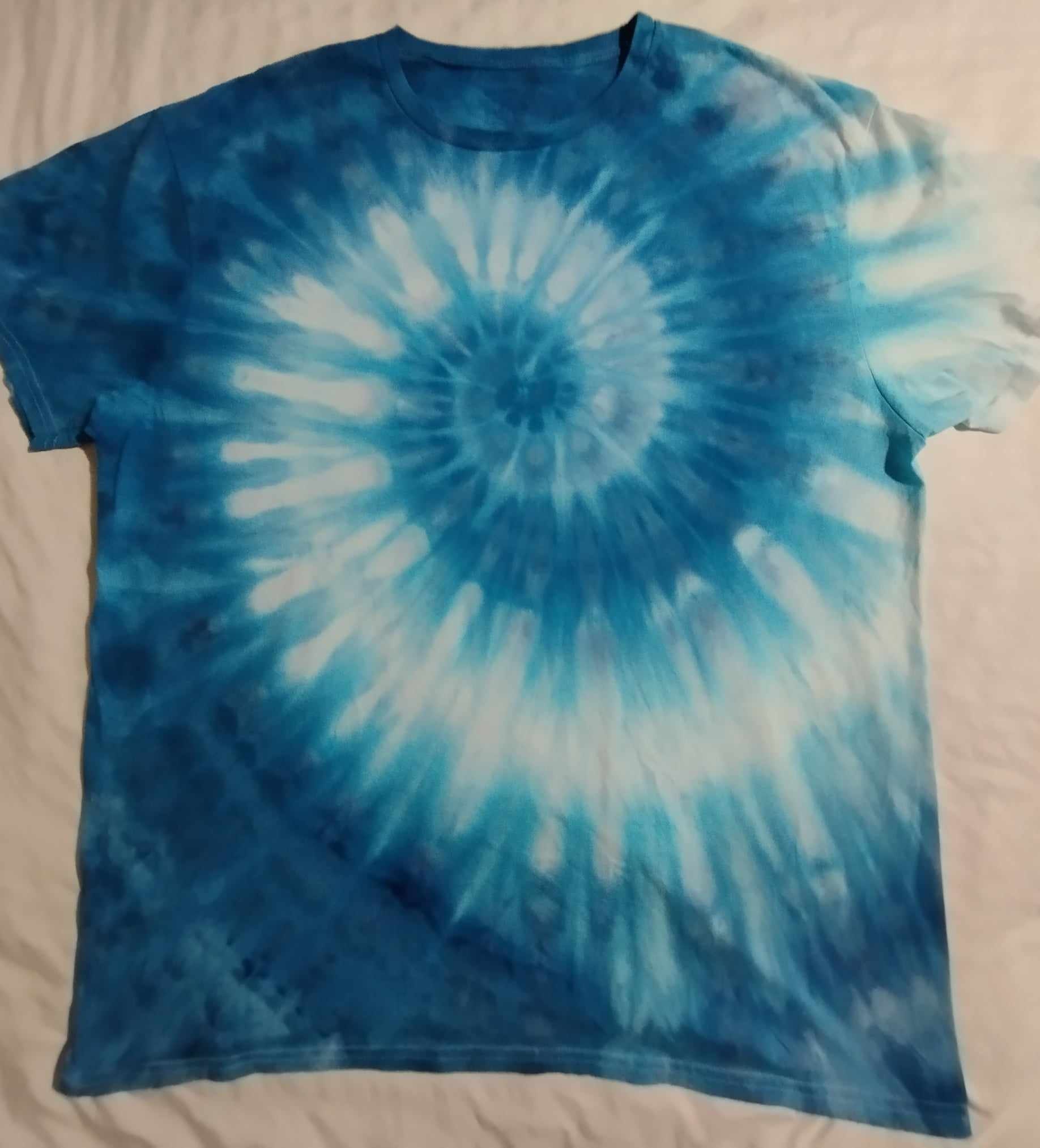 Adult 2XL Aqua Breeze: Blue & Aqua Spiral Tie-Dye T-Shirt
