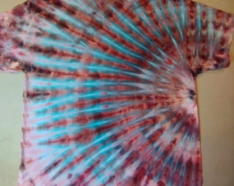 Adult XL Side Fan-Folded Iced Dyed Tie-Dye T-Shirt - Purples, Blues, and Browns