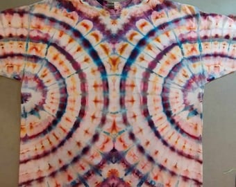 Adult XXL Double Fan Folded Iced Dyed Tie-Dye T-Shirt - Serene Purples, Blues, and Earthy Browns