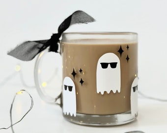 Halloween Coffee Mug, Spooky Ghost Mug, Cool Ghost Mug, Fall Coffee Mug, Clear Glass Mug, Fall Gift