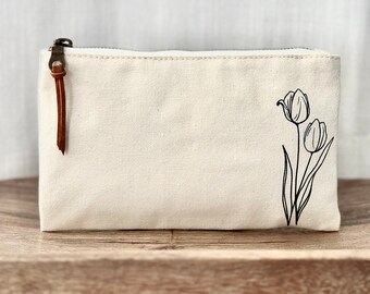 Tulip Makeup Bag: Small Cotton Canvas Travel Pouch