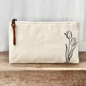 Small Cotton Makeup bag, Women’s cosmetic bag, Canvas travel pouch, Waterproof zipper bag, Tulip Makeup Bag, Gift for her.