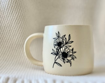 Clematis Flower Coffee Mug: Handmade Speckled Ceramic Mug, 14oz