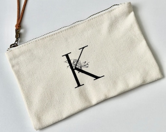 Personalized Initial Makeup Bag: Cotton Canvas Cosmetic Pouch