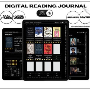 Digital Reading Journal | Dark Mode, Portrait Journal, Goodnotes Journal, Book Reviews, Reading Tracker