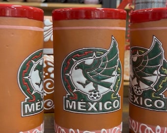 Seleccion Mexicana Clay Beer Mug with Handle Michelada Cup Made in Mexico Artesania Tarro Cup 32oz (Price is for each mug) Mexico Beer Mug