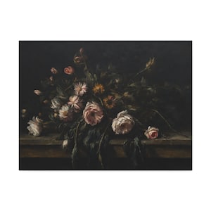 Dark Academia bouquet 3 Oil Painting, Gothic Canvas Print, Antique Victorian Vintage Home Decor, Moody Wall Art, Romantic Aesthetic