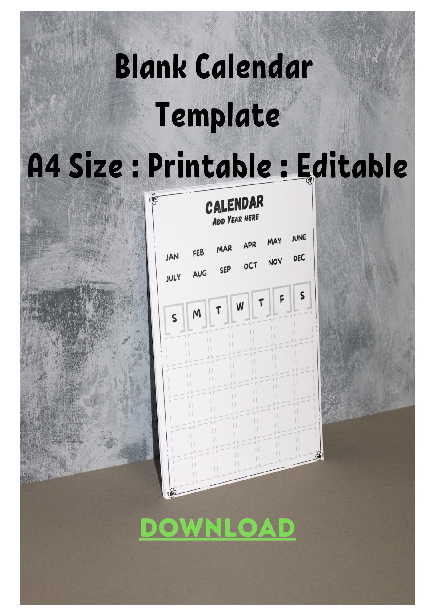 2024 Blank Calendar Potrait Template Blank and Printable - Etsy