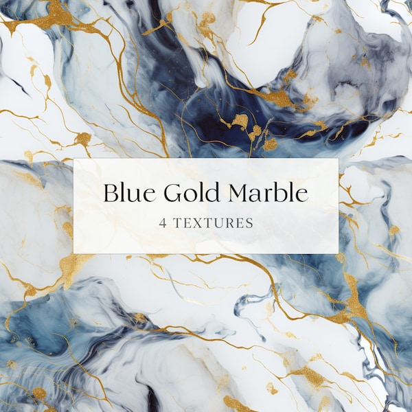 Blue and Gold Marble Textures, Seamless Pattern, Digital Paper, Commercial Use, Downloadable, Printable, 300dpi,