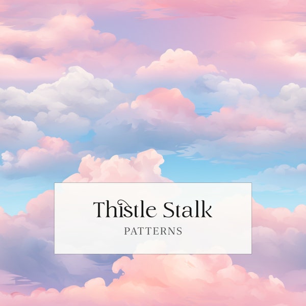 Rosy Clouds Pattern, Dreamy Sky, Digital Paper, Seamless, Commercial Use, Downloadable, Printable, 300dpi, Pastel Design