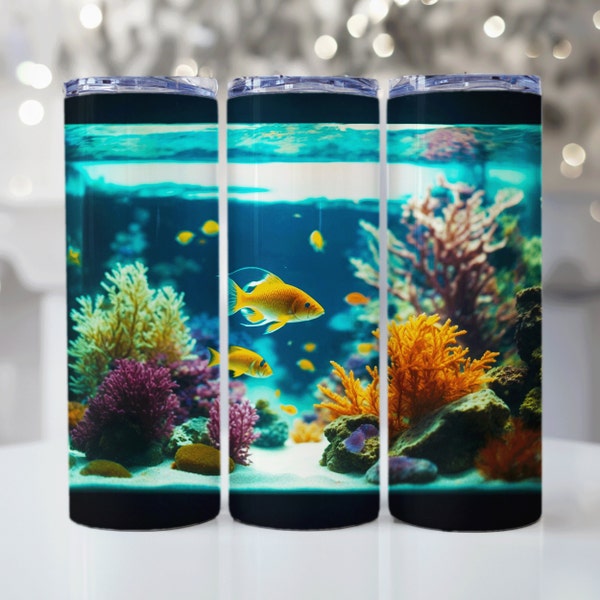 Fish Tank Tumbler Design, Sublimation Design, Downloads, Coral, Cute, Aquarium, tumbler sublimations, Digital file, tumbler wrap, PNG