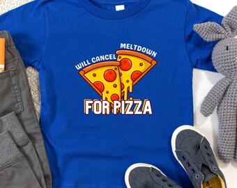 Camiseta infantil com estampa de pizza, camiseta infantil Meltdown, camiseta pizza, amante de pizza
