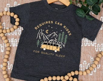 Camisa de humor infantil para passeios de carro, camisa de humor para dormir, ônibus hippie, pais sem dormir