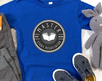 Camisa infantil Master Story Negotiator – camiseta infantil gráfica, mais um livro, camisa de alfabetização, amante de livros
