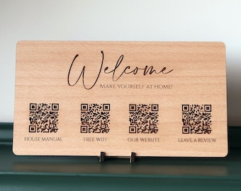 Custom QR Code Sign, Multiple Personalised Link, Wood WiFi Sign for Airbnb, Home Internet, Business Salon, Connect for WiFi, Scan to Connect