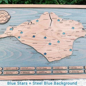 Carte personnalisée des promenades de l’île de Wight, carte de suivi STAR en bois, cadeau personnalisé pour les randonneurs amoureux de la nature, sentiers côtiers de l’IOW, carte souvenir en bois