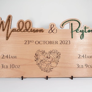 Letrero personalizado con el nombre de GEMELOS, Gemelos recién nacidos, Regalo para mamá de gemelos, Letrero de dormitorio de madera, Decoración de guardería, Regalo de baby shower, Madre de gemelos