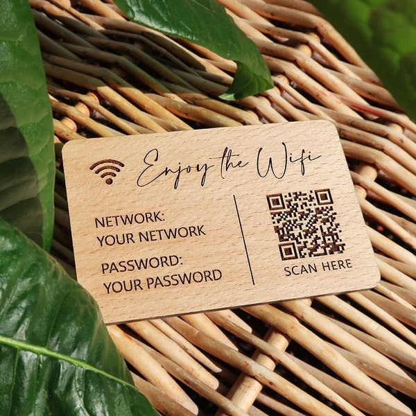 Personalised WiFi QR Code Sign, WiFi Sign for Airbnb, Home Internet Sign, Business Sign, Connect for WiFi, Custom Wifi Password Sign Wood