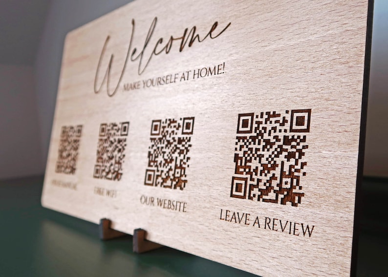 Custom QR Code Sign, Multiple Personalised Link, Wood Wifi Sign for ...