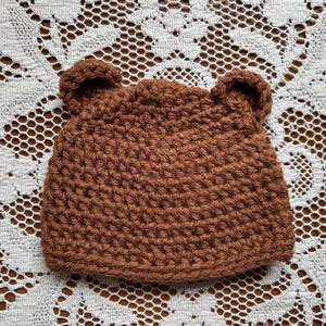 Crochet Bear Beanie | Newborn Size | Soft Brown Bear Hat with Ears