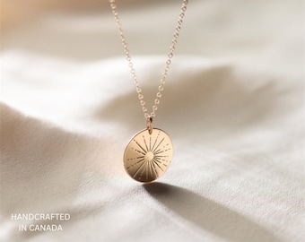 18K Gold Plated Waterproof Sun Pendant Necklace | Gold Non Tarnish Sunshine Necklace | Minimalist Gold Sunbeam Circle Pendant Necklace