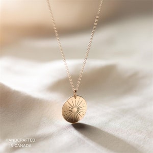 18K Gold Plated Waterproof Sun Pendant Necklace Gold Non Tarnish Sunshine Necklace Minimalist Gold Sunbeam Circle Pendant Necklace image 1