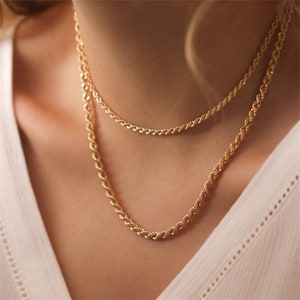 Set of Two 14K Gold Plated Waterproof Rope Chains | Non Tarnish 925 Sterling Silver Plated, Rose Gold Layered Twist Chain Necklaces